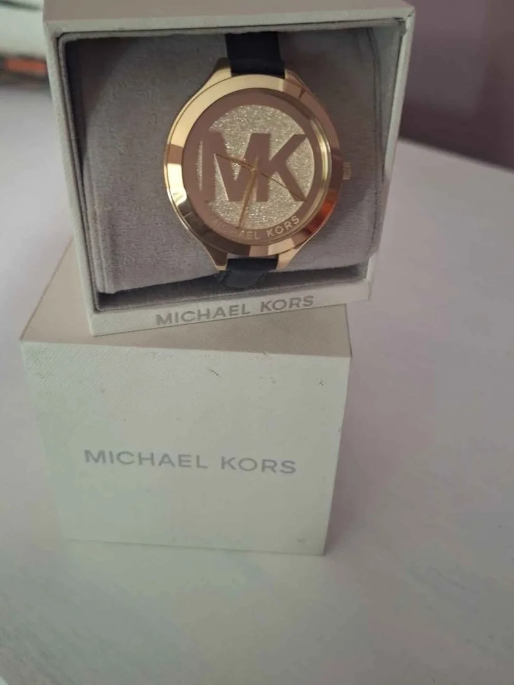 Michael Kors Gold Tone Watch with Black Strap